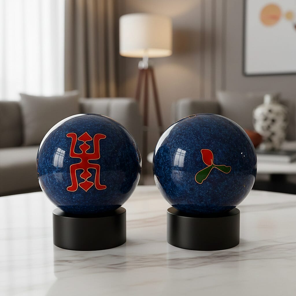 Set of 2 Chiming Enamelled Cloisonne Baoding Balls For Meditation, Hand Flexibility and Stress Relief - Long Life 8377005 2