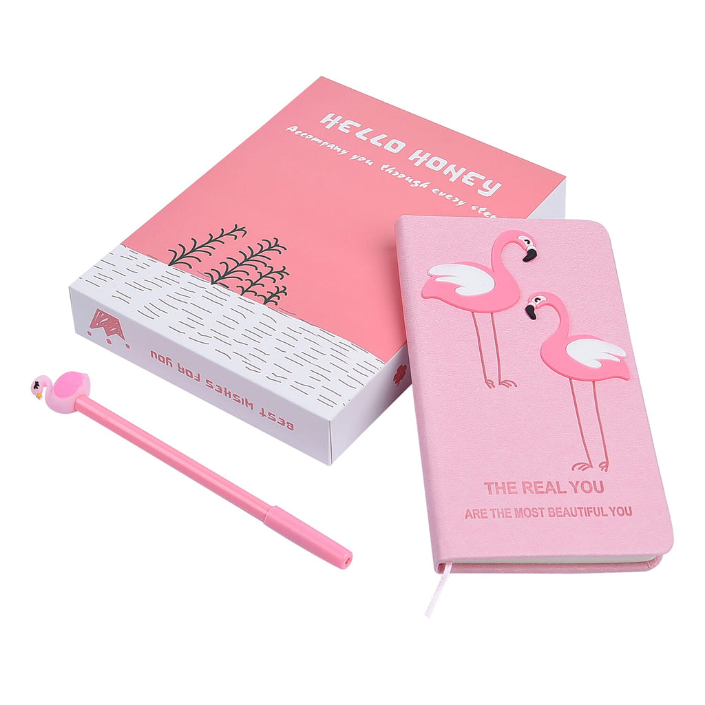 Flamingo Pattern Journal Notebook with 10 Stencils and a Pen (Size 18x10 Cm)