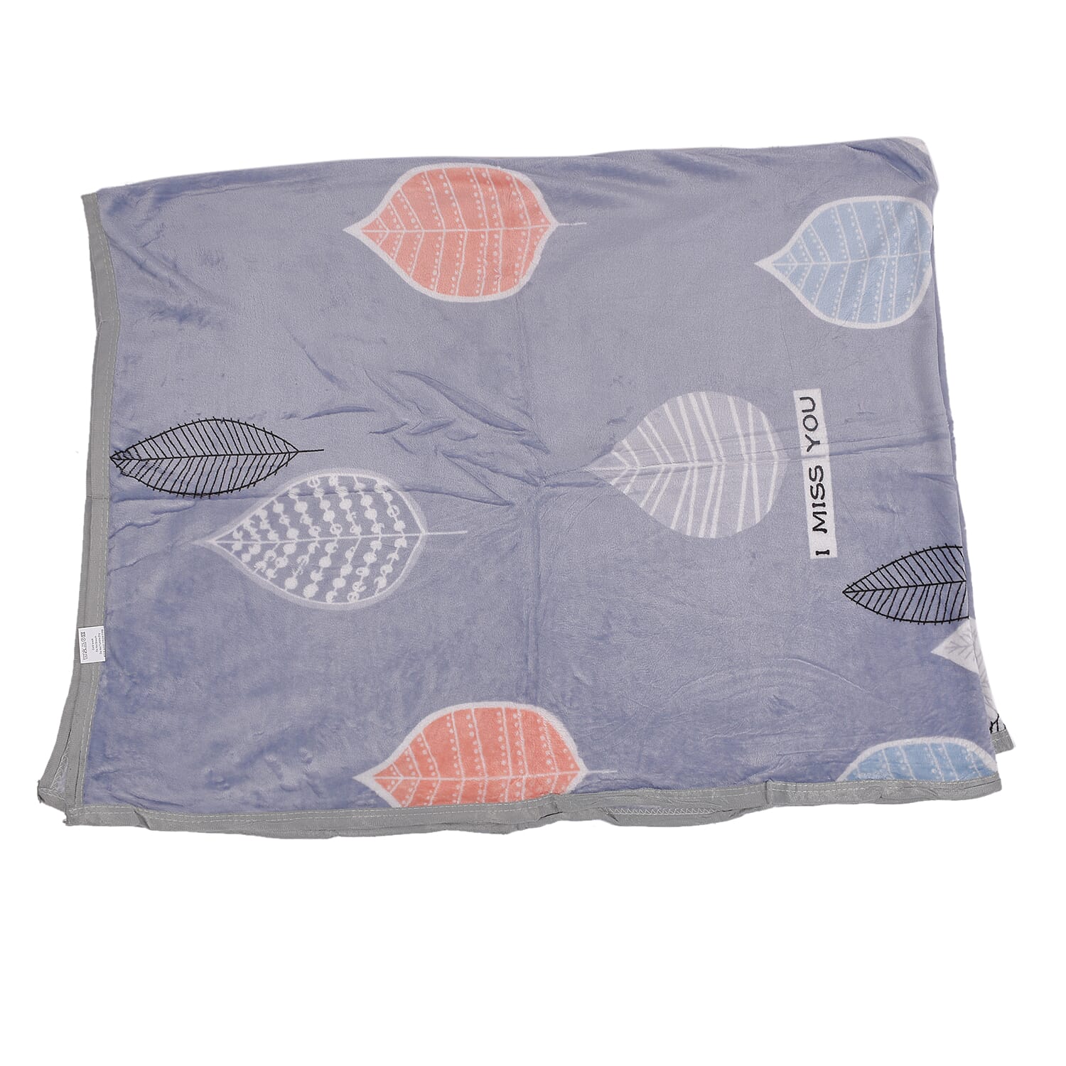 Flannel Leaf Printed Blanket - I Miss You  (King Size, 200x150 cm) - Grey 7381899 0
