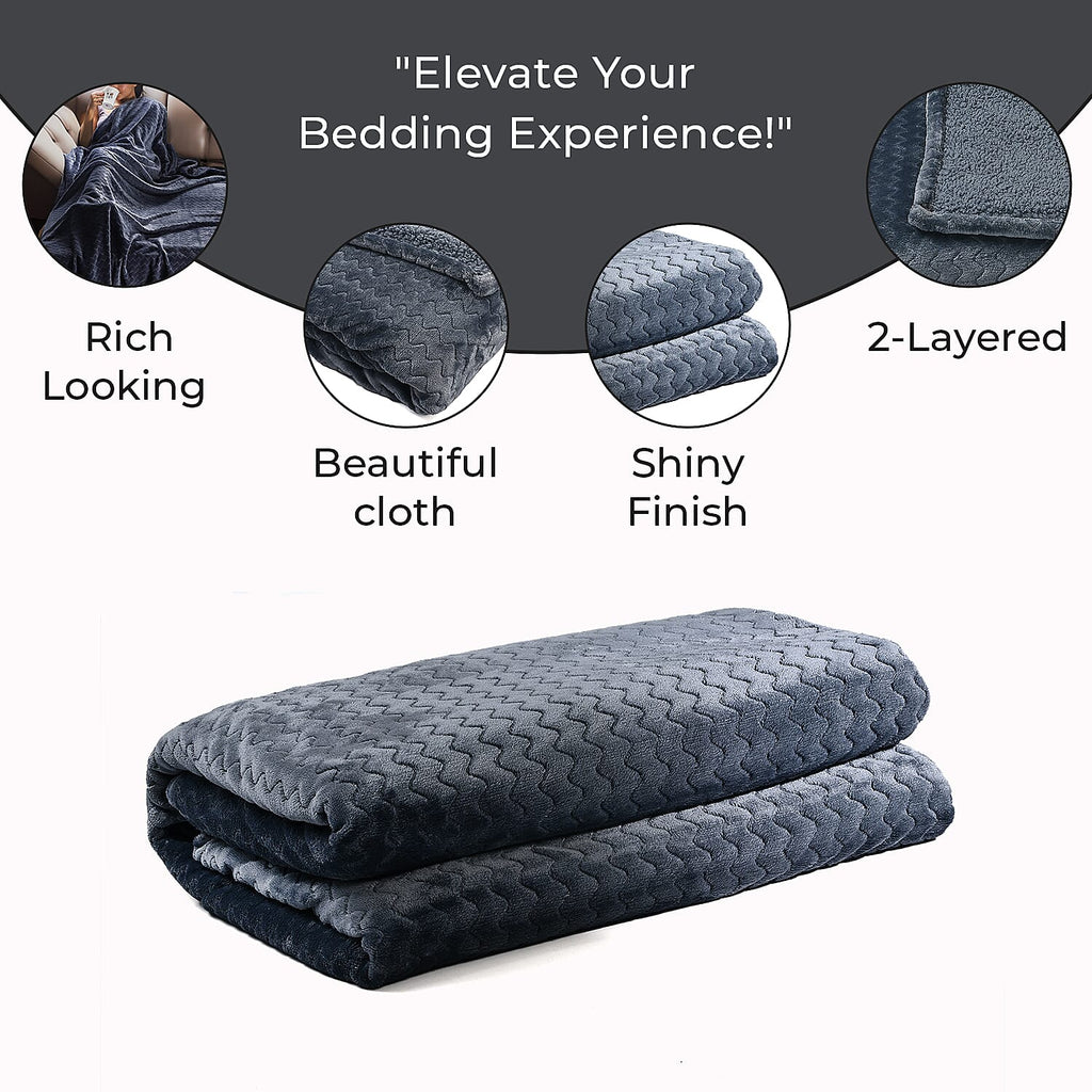 Deluxe Collection- Cozy Flannel Double Layered Blanket (Size 200x150 cm) - Grey