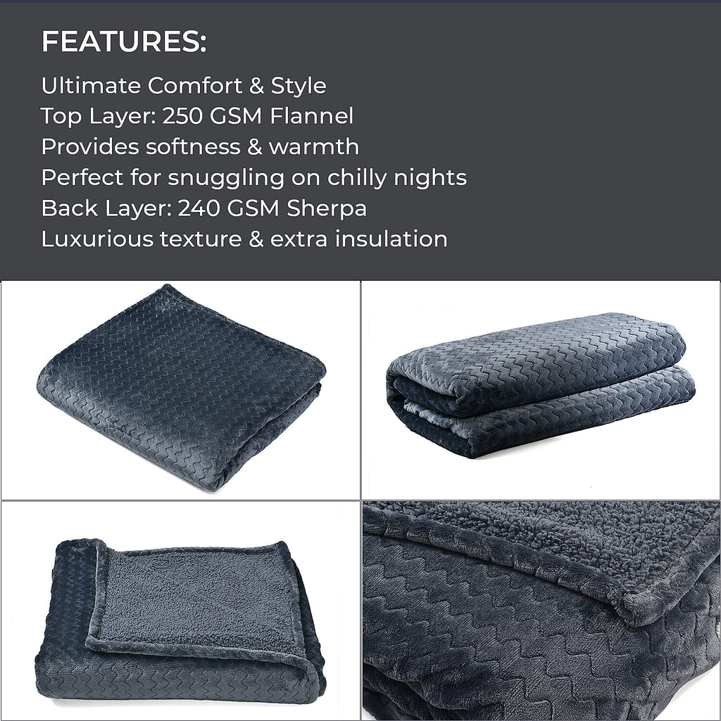 Deluxe Collection- Cozy Flannel Double Layered Blanket (Size 200x150 cm) - Grey