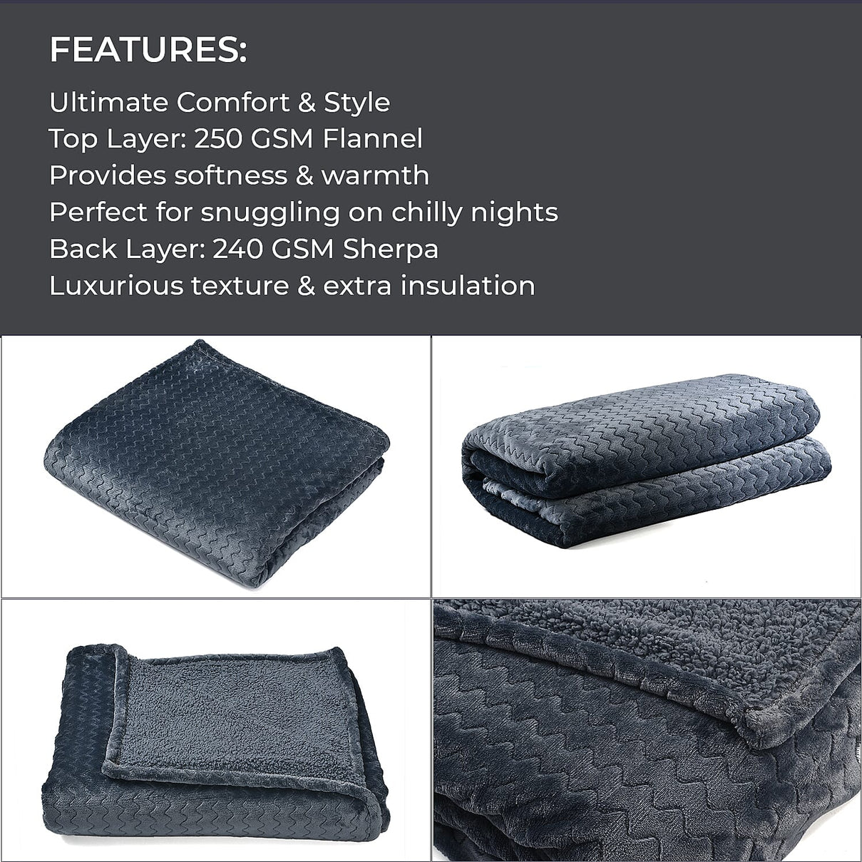 Cosy Flannel Double Layered Blanket - Grey 7644239 6