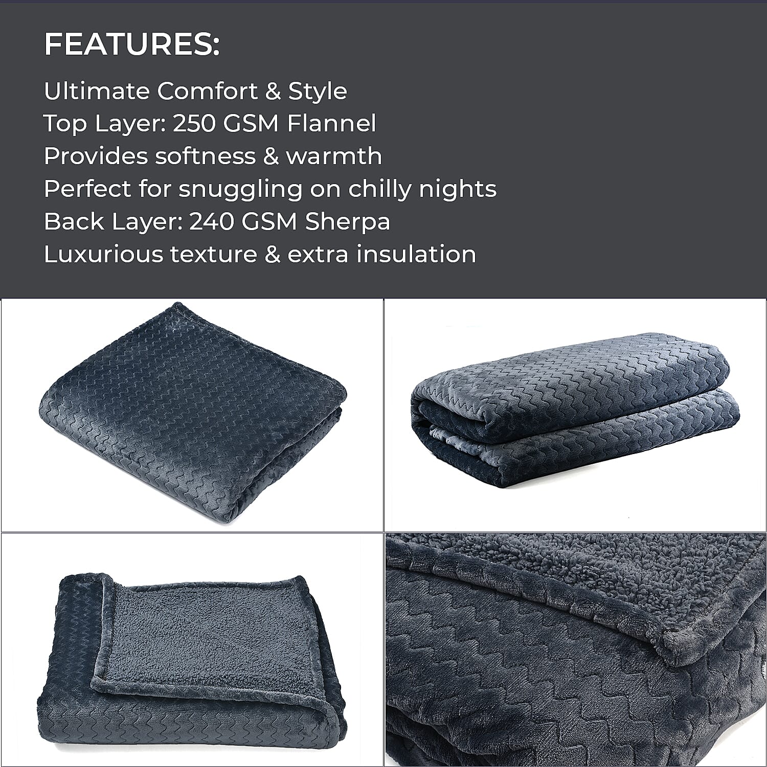 Cosy Flannel Double Layered Blanket - Grey 7644239 6