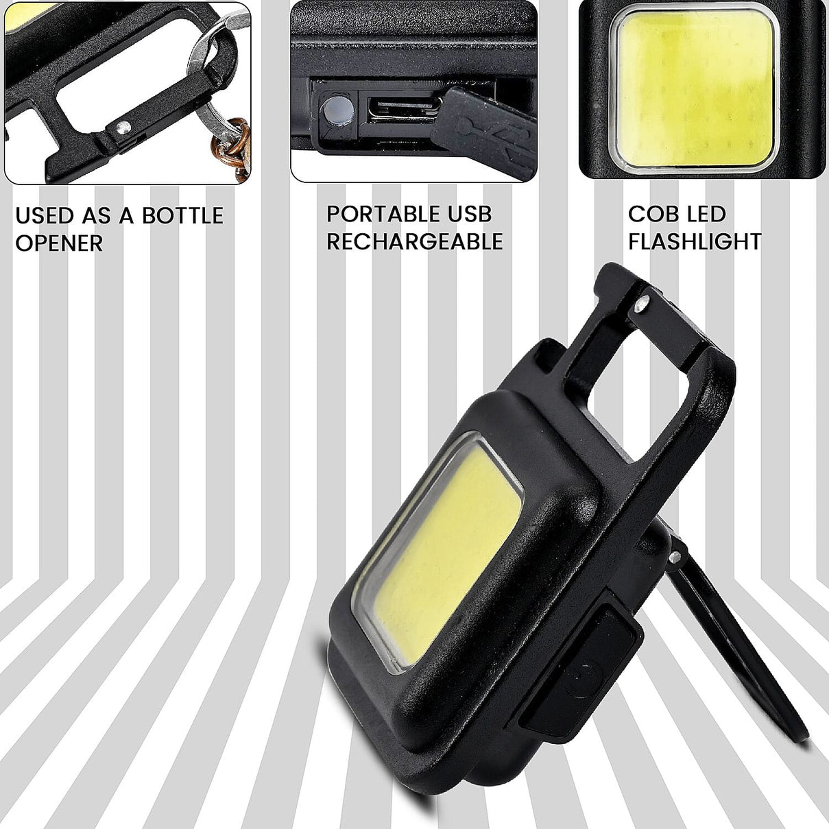 Portable USB Rechargeable Keychain Flashlight with Carabiner 7607286 3