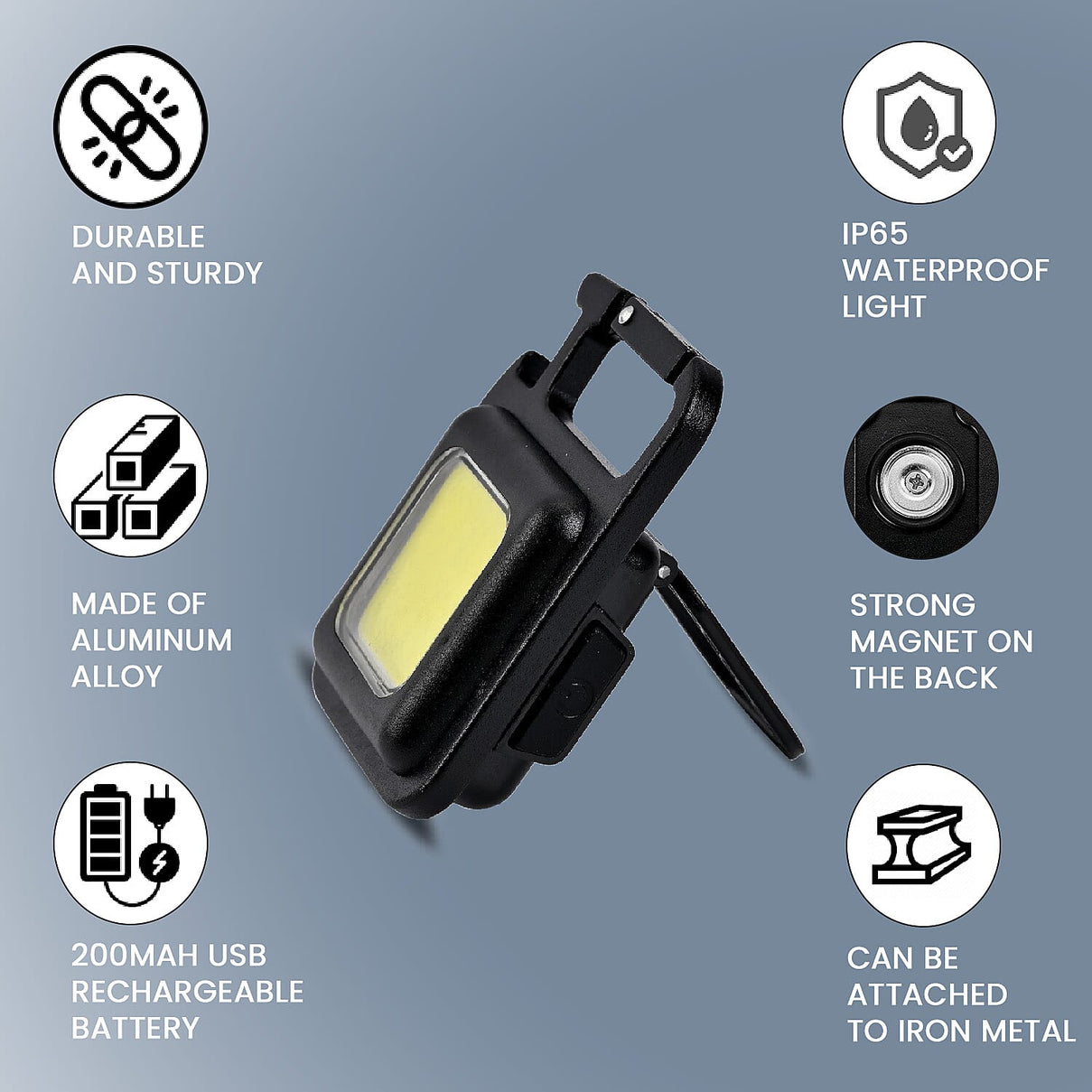 Portable USB Rechargeable Keychain Flashlight with Carabiner 7607286 4