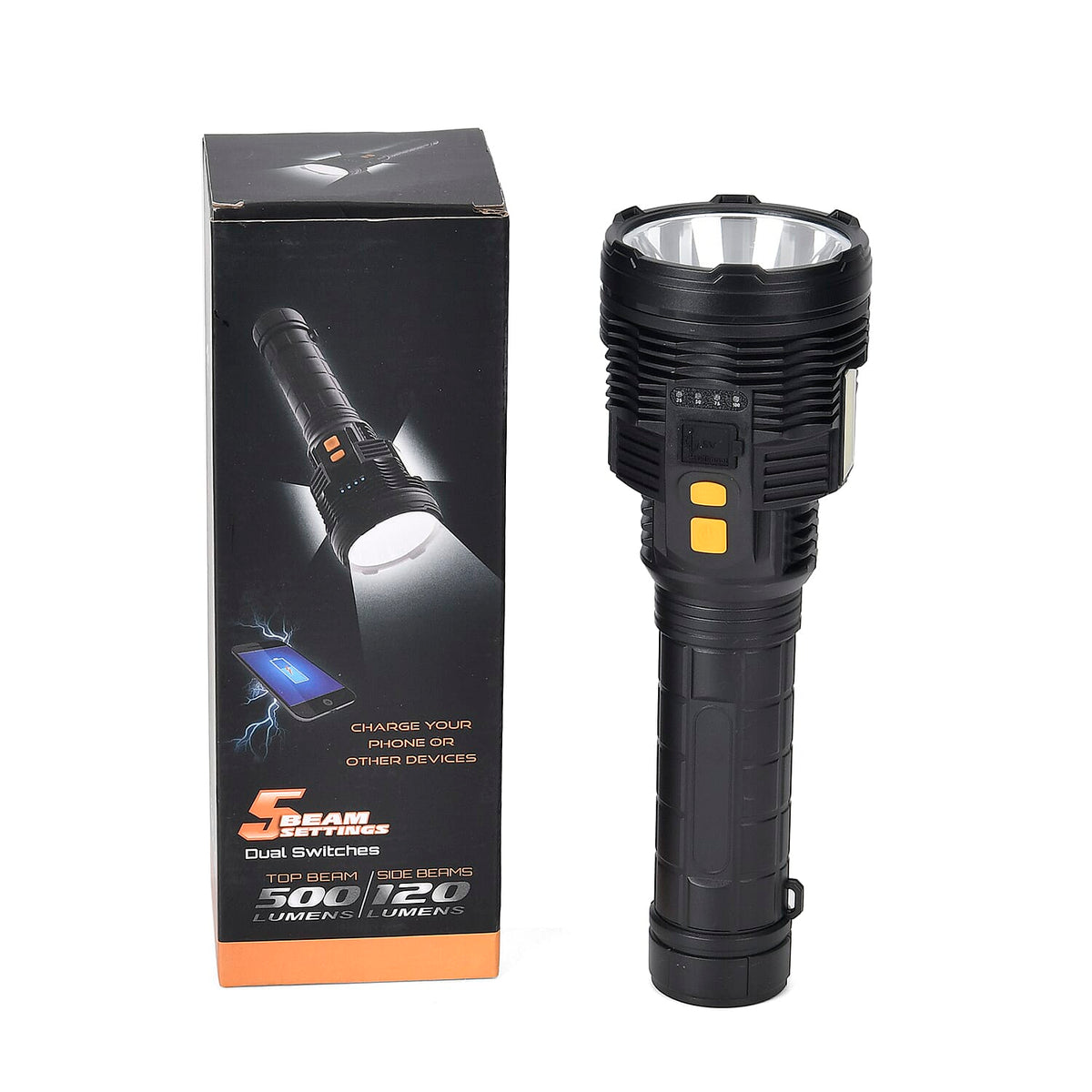 Rechargeable Jumbo LED Flashlight with 3 COB Lights â€“ 1500mAh Battery 7814918 9