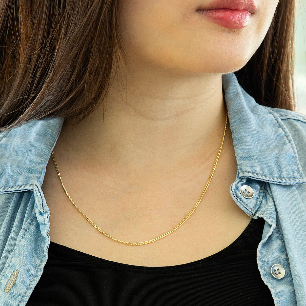 Flat Curb Chain 18 Inch in 9K Yellow Gold 7577658 2