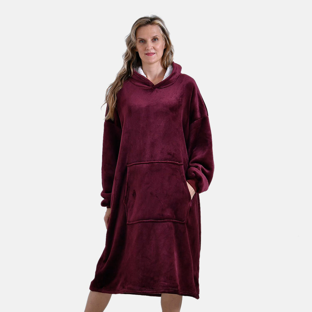Mega Winter Closeout - Super Soft Fleeced Hoodie Blanket (One Size) - Red