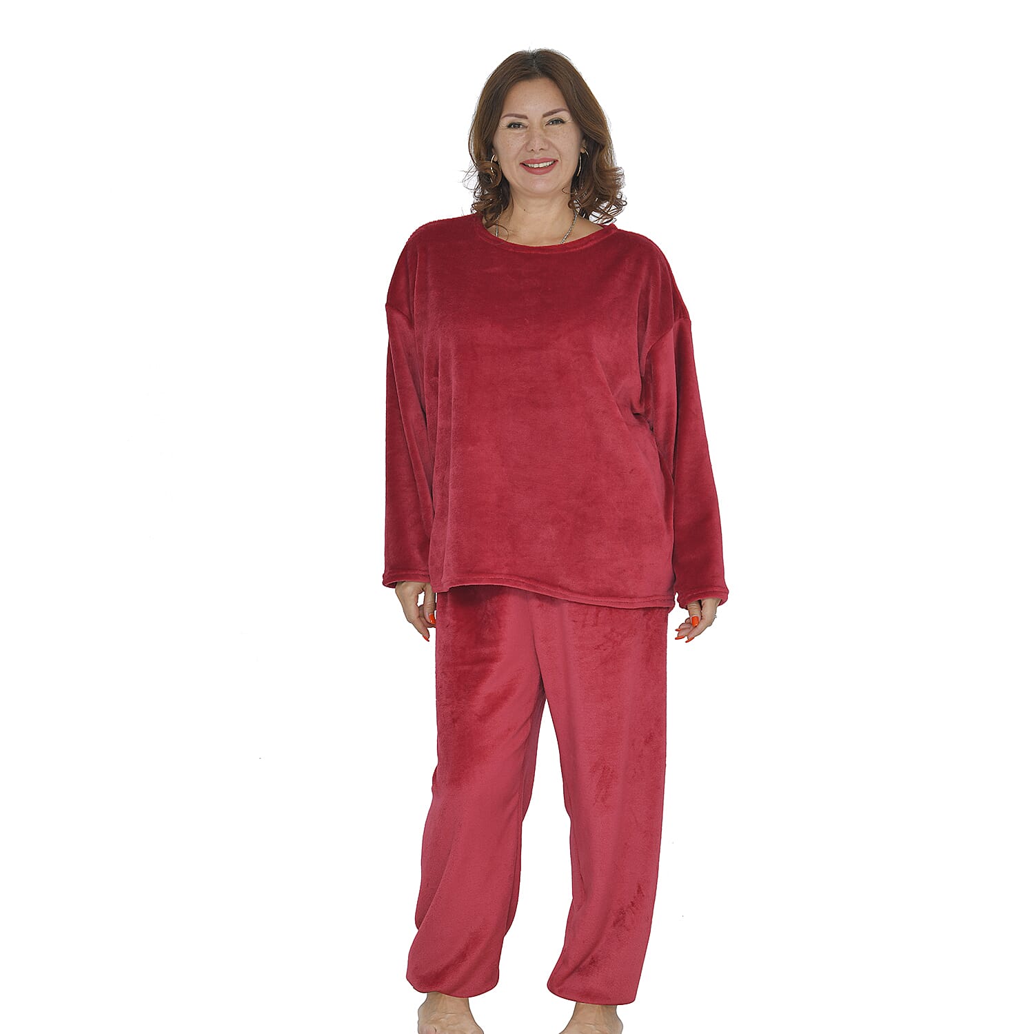 Fleece Women's Sweatshirt and Trousers - Burgundy 7149660 0