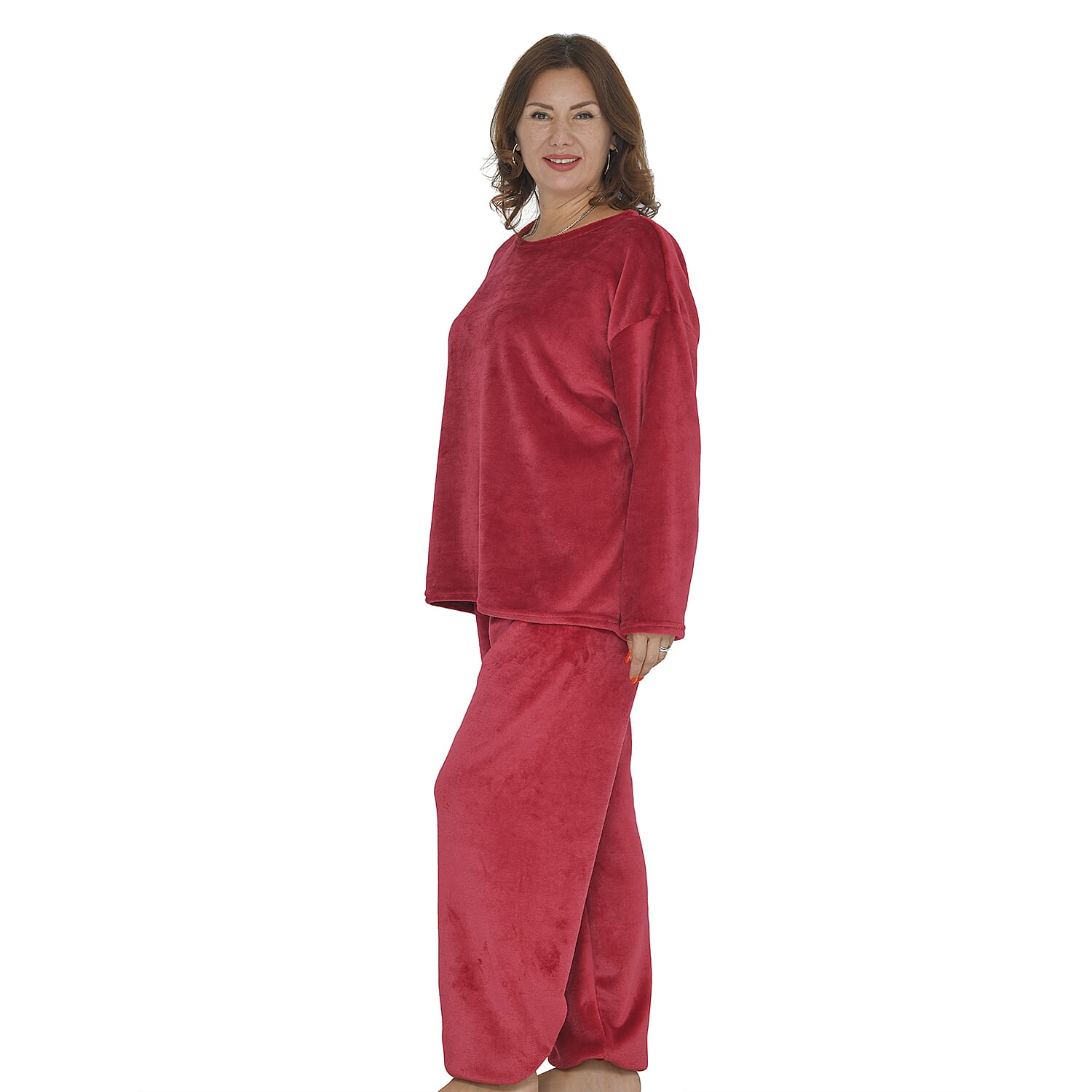 Fleece Women's Sweatshirt and Trousers - Burgundy 7149660 3