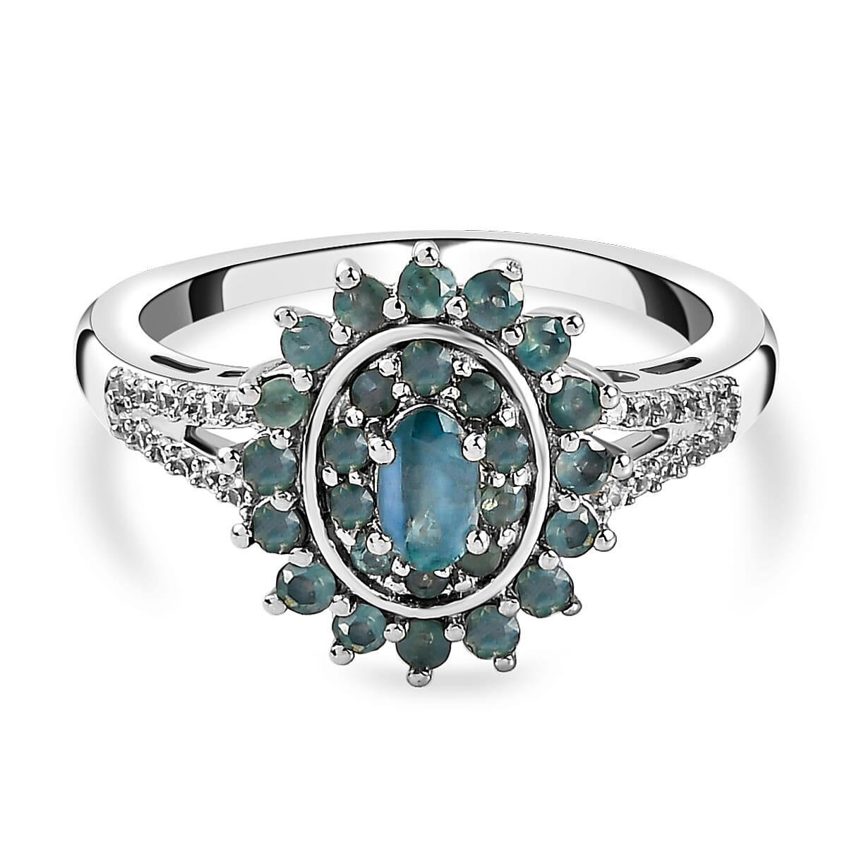 Floral Alexandrite Ring with Natural Cambodian Zircon in Platinum Plated Sterling Silver 1.11 Ct. 8743170 0