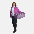 Floral Embroidery Scarf with Rhinestone (Size - 180x68 cm) - Purple