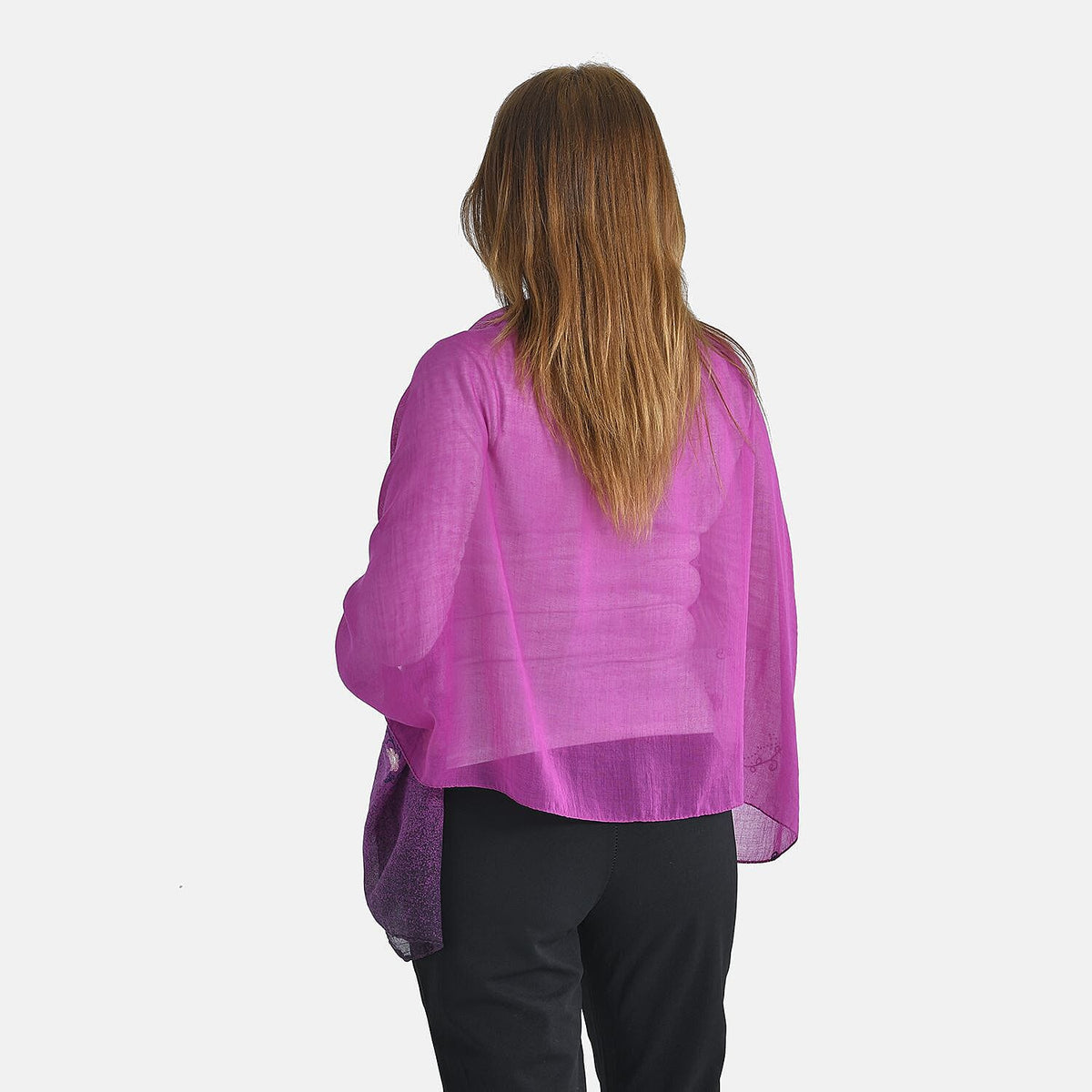 Floral Embroidery Scarf with Rhinestone (Size - 180x68 cm) - Purple 8730193 1