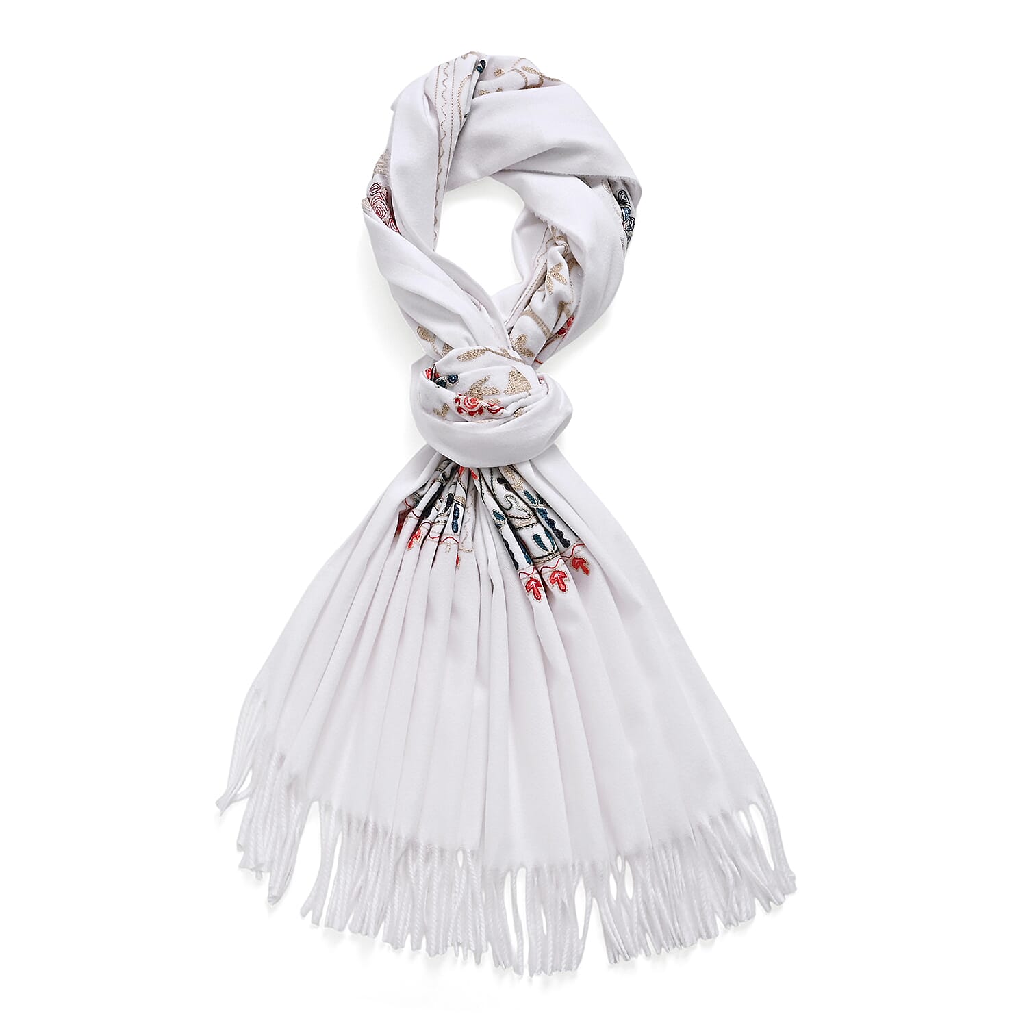 Floral Embroidery Scarf with Tassel (Size 180x70 cm) - White 8222452 5
