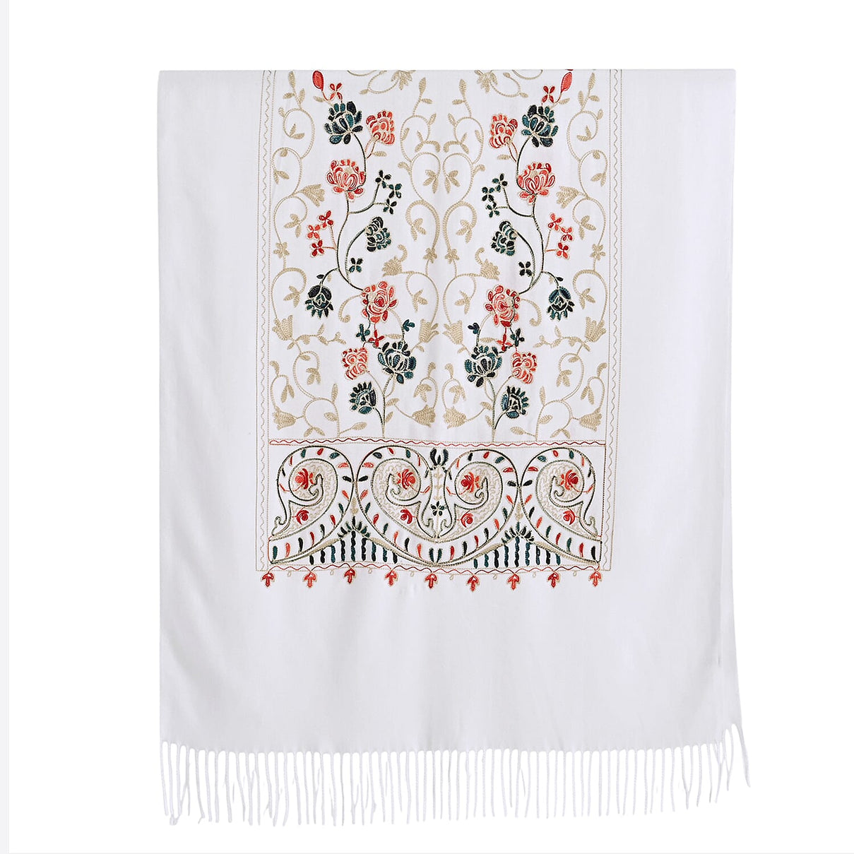 Floral Embroidery Scarf with Tassel (Size 180x70 cm) - White 8222452 6