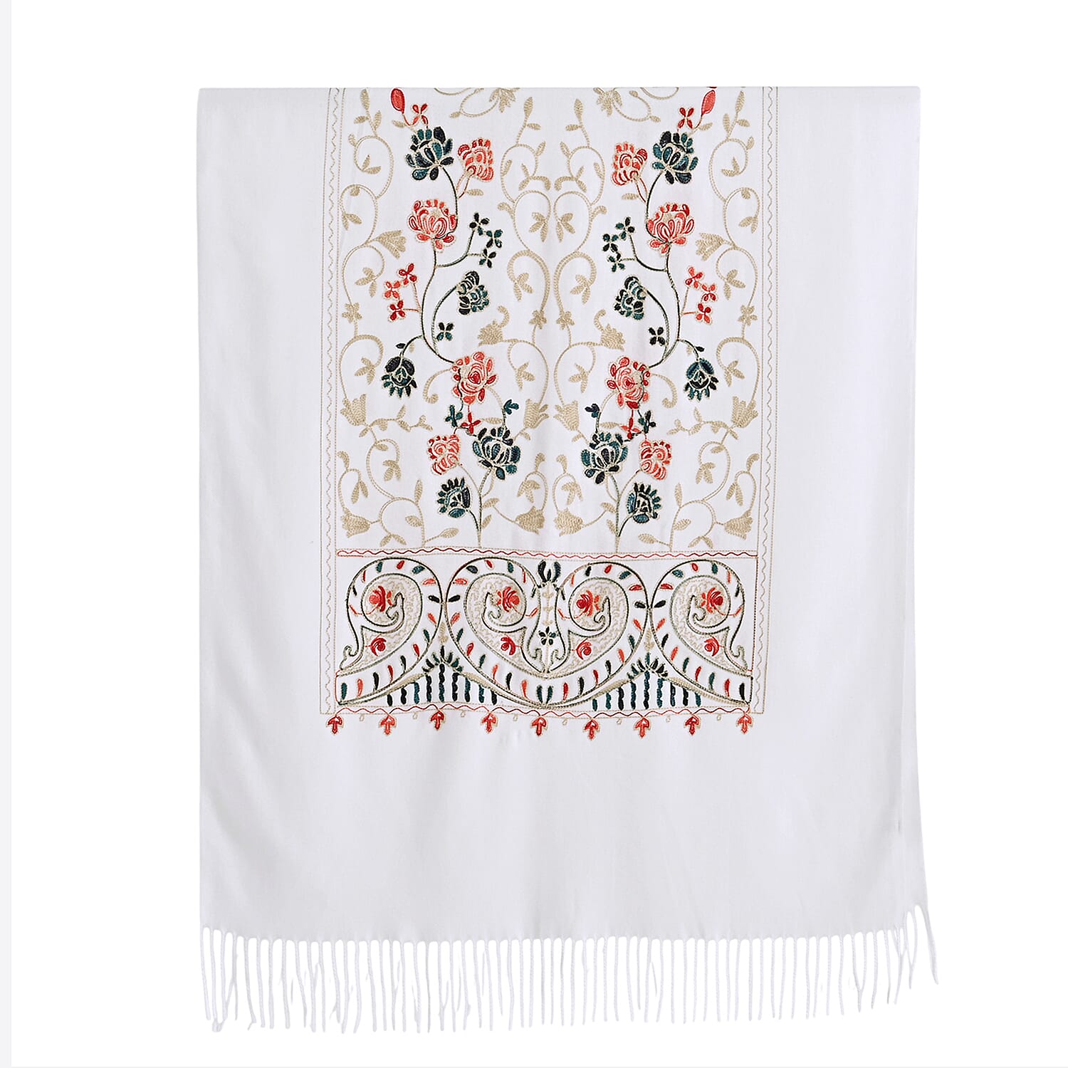 Floral Embroidery Scarf with Tassel (Size 180x70 cm) - White 8222452 6