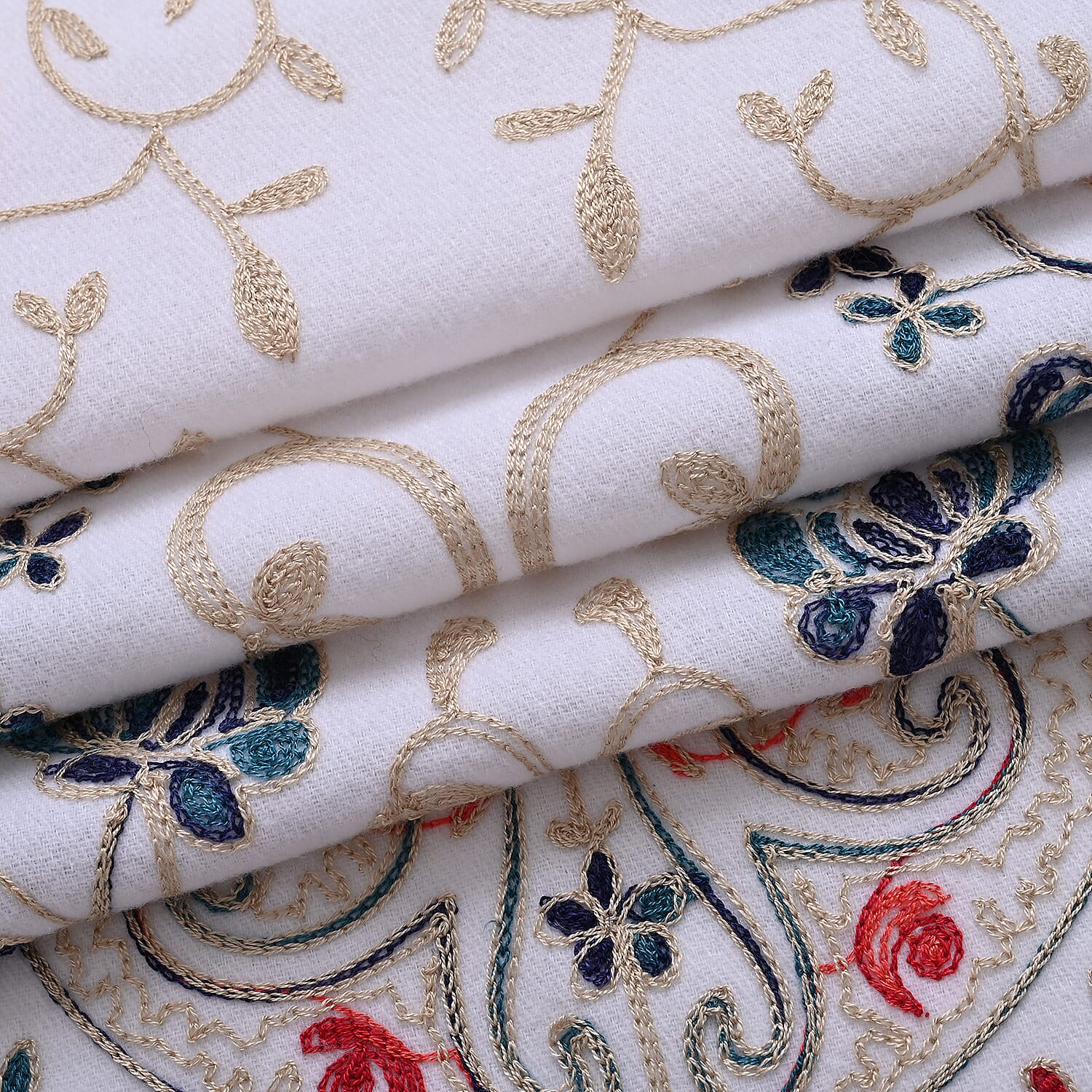 Floral Embroidery Scarf with Tassel (Size 180x70 cm) - White 8222452 7