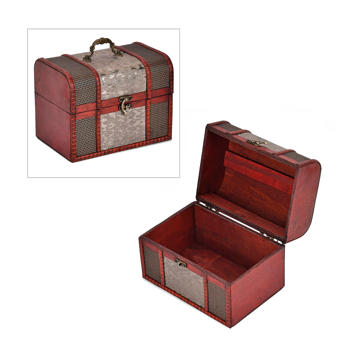 Classic Antique Style Floral Pattern Wooden Storage Box (Size 21x16x14 cm) - Silver 7696039 0