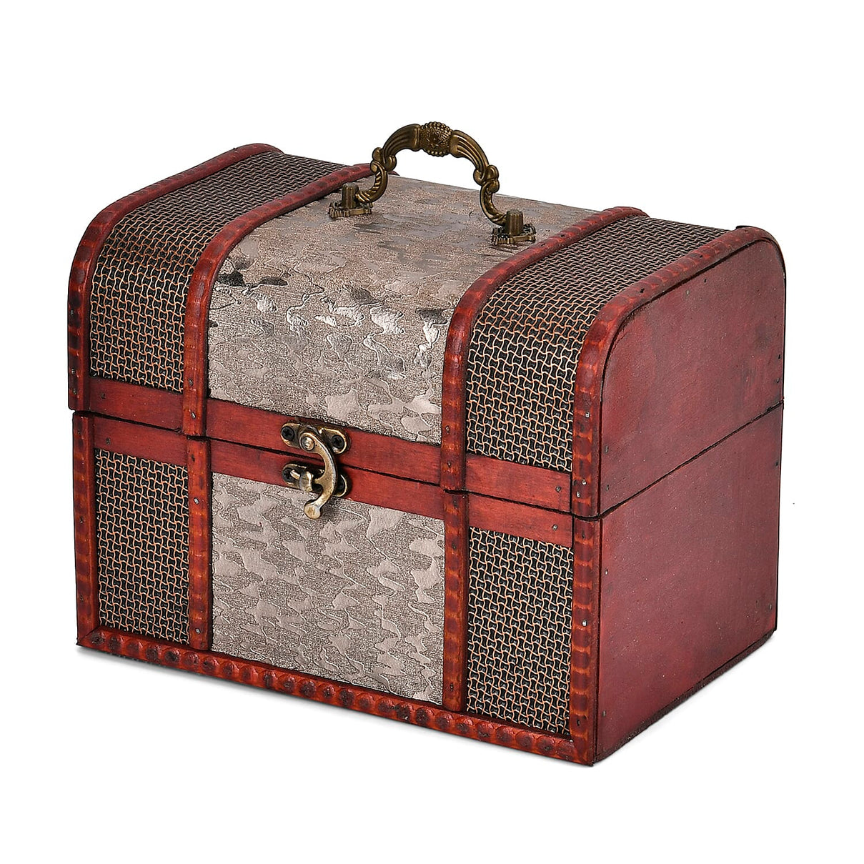 Classic Antique Style Floral Pattern Wooden Storage Box (Size 21x16x14 cm) - Silver 7696039 2