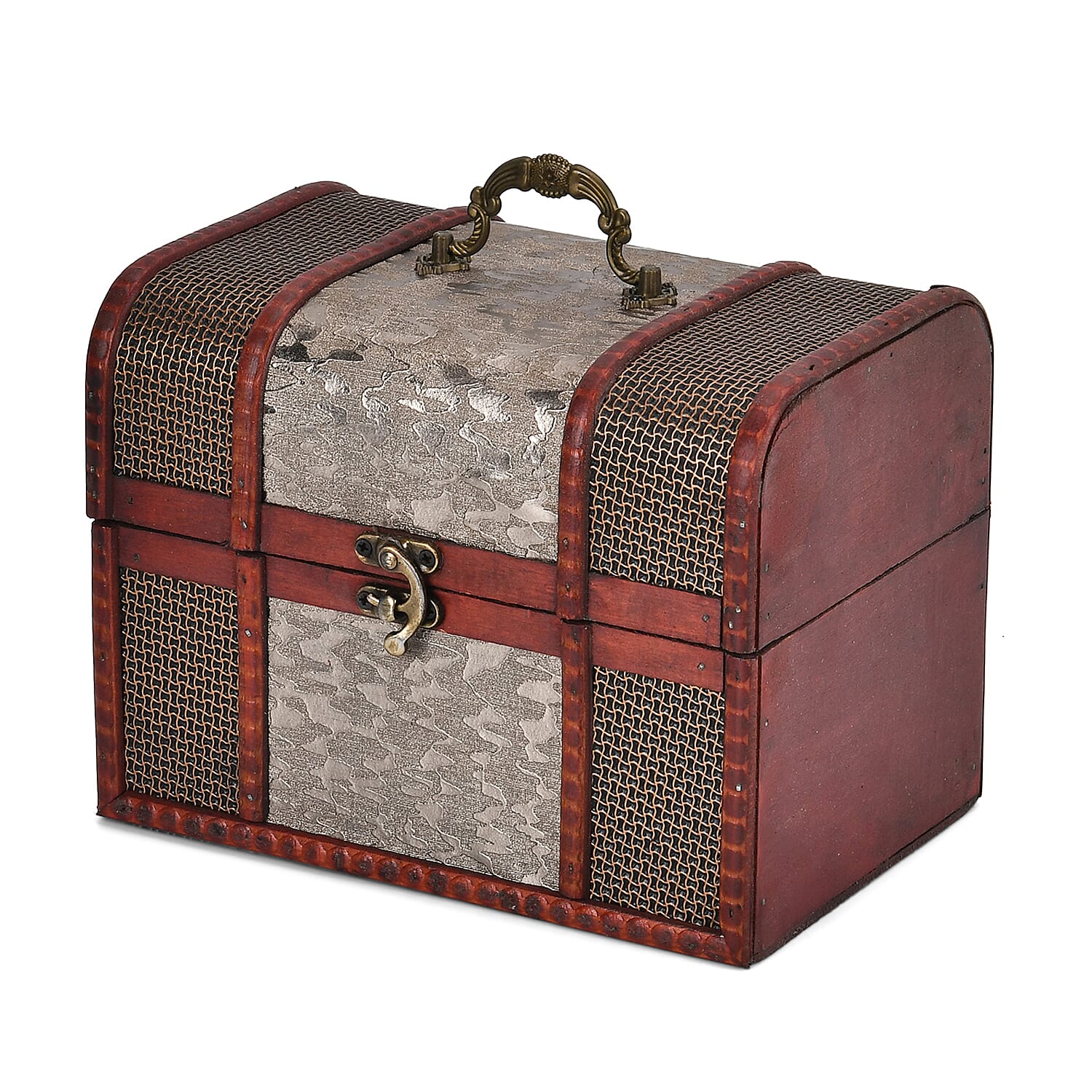 Classic Antique Style Floral Pattern Wooden Storage Box (Size 21x16x14 cm) - Silver 7696039 2