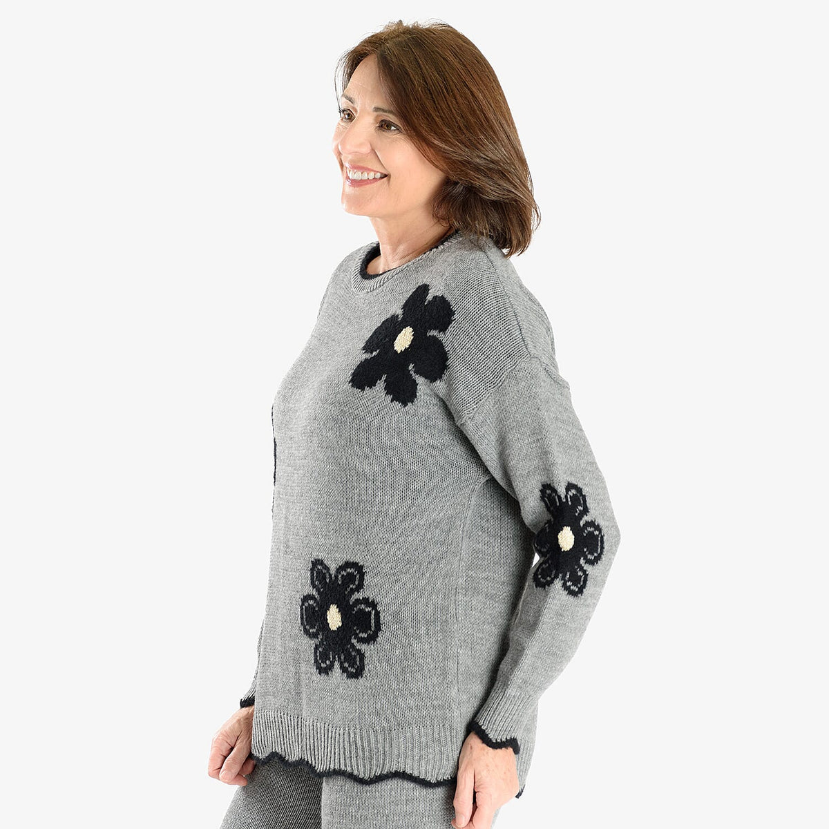 Floral Knitted Jumper (Size 10 to 20) - Grey 8018863 1
