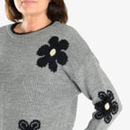 Floral Knitted Jumper (Size 10 to 20) - Grey
