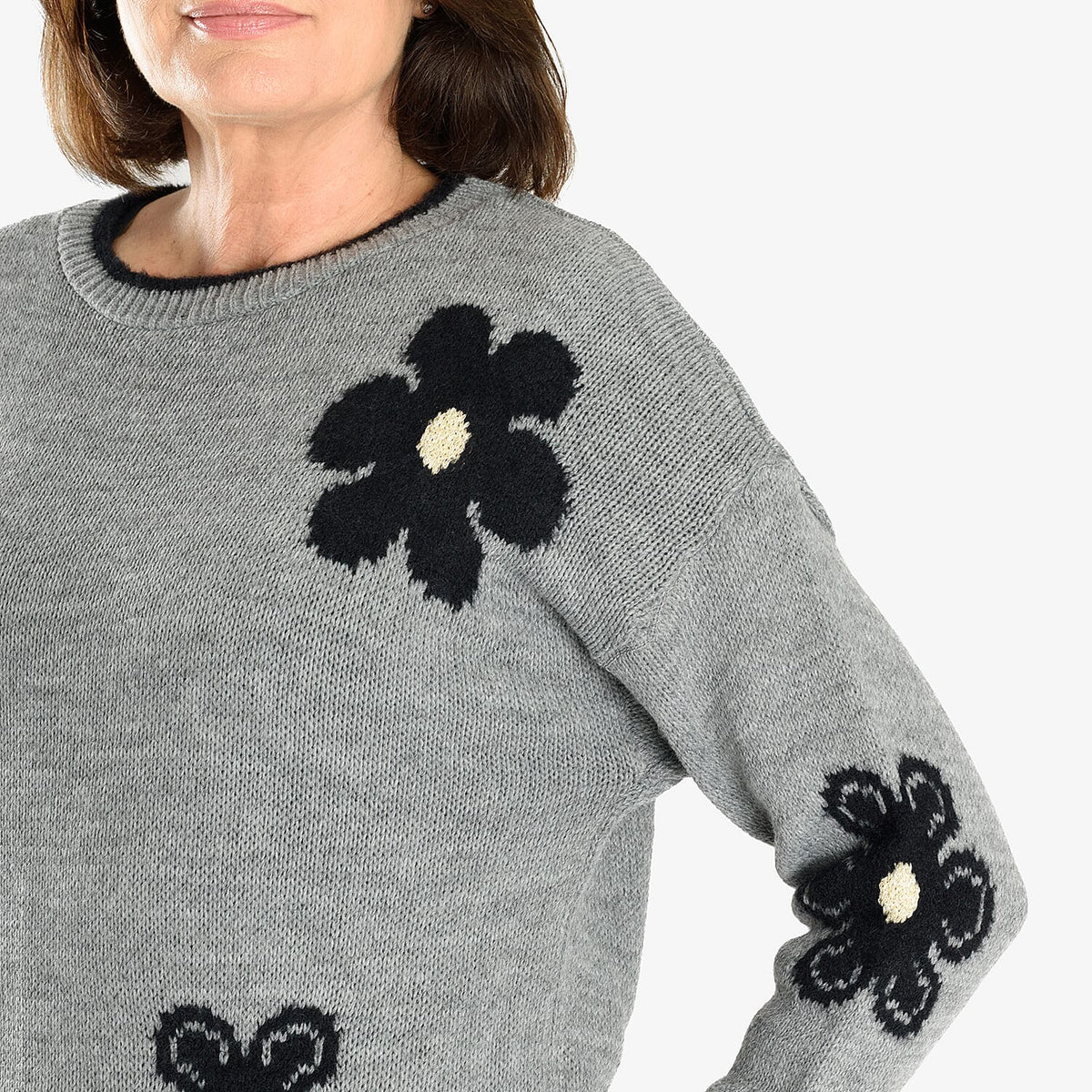 Floral Knitted Jumper (Size 10 to 20) - Grey 8018863 3