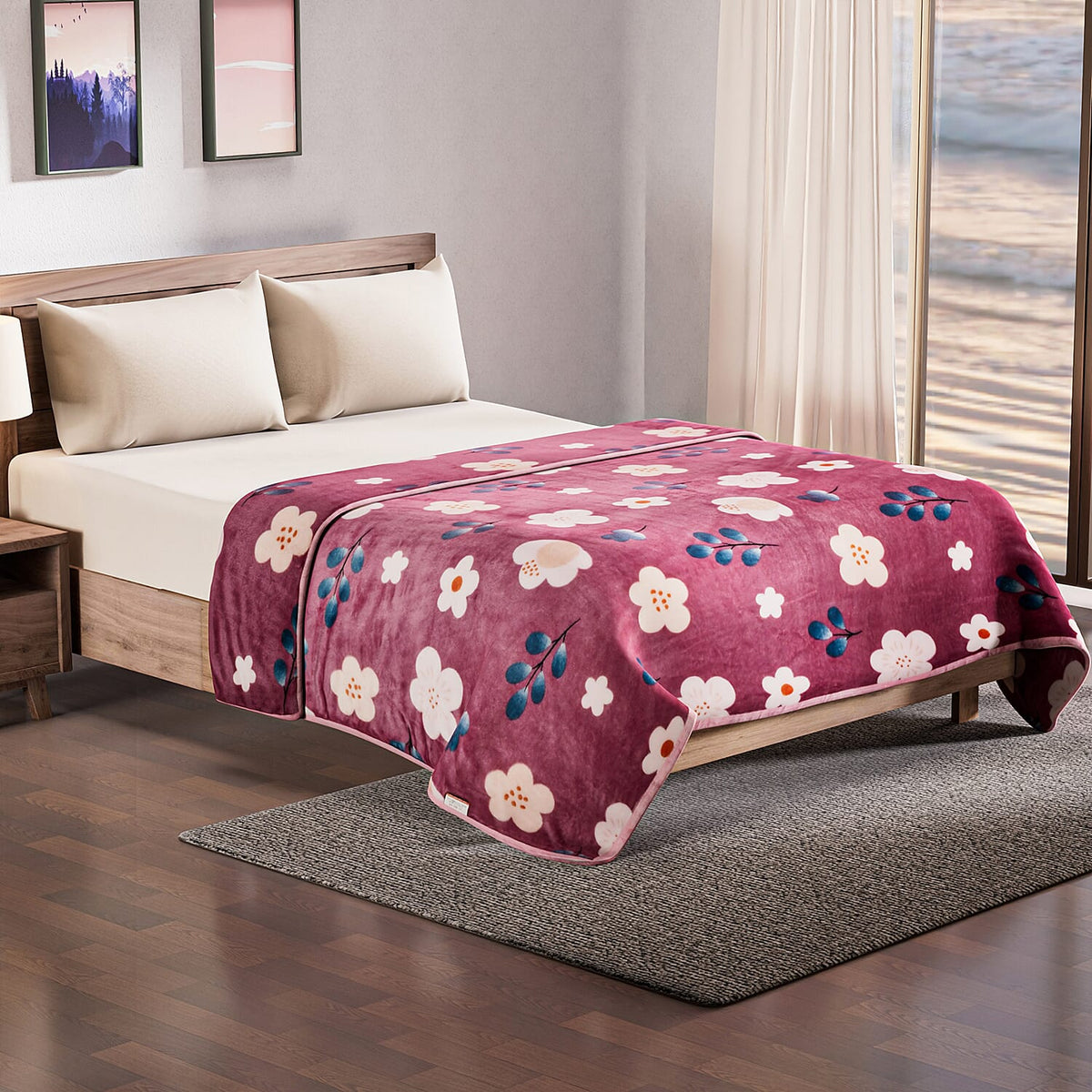 Super Soft Floral Blanket (200x150cm) - Maroon 7381846 0
