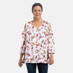 Floral Pattern Off Shoulder Top (Size 10) - Off White & Multi
