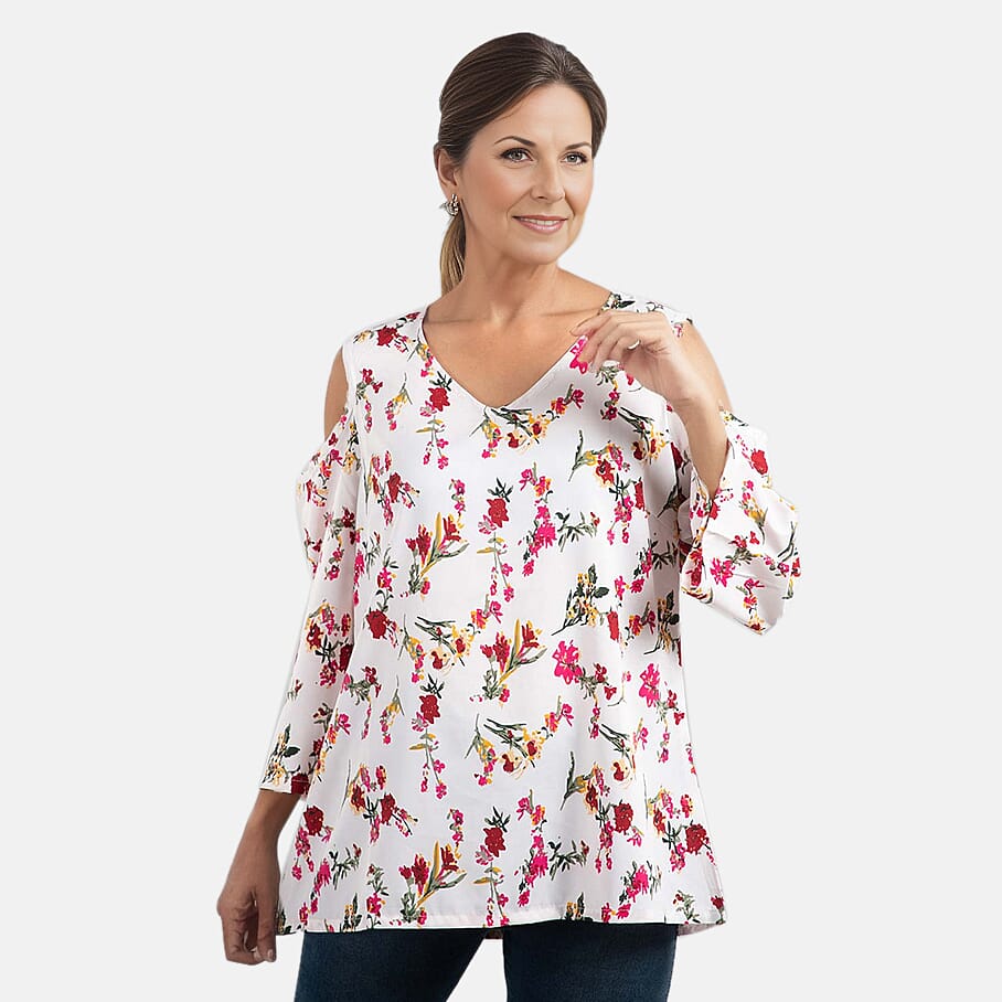 Floral Pattern Off Shoulder Top- Off White and Multi 6704357 3