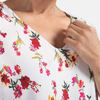 Floral Pattern Off Shoulder Top (Size 10) - Off White & Multi