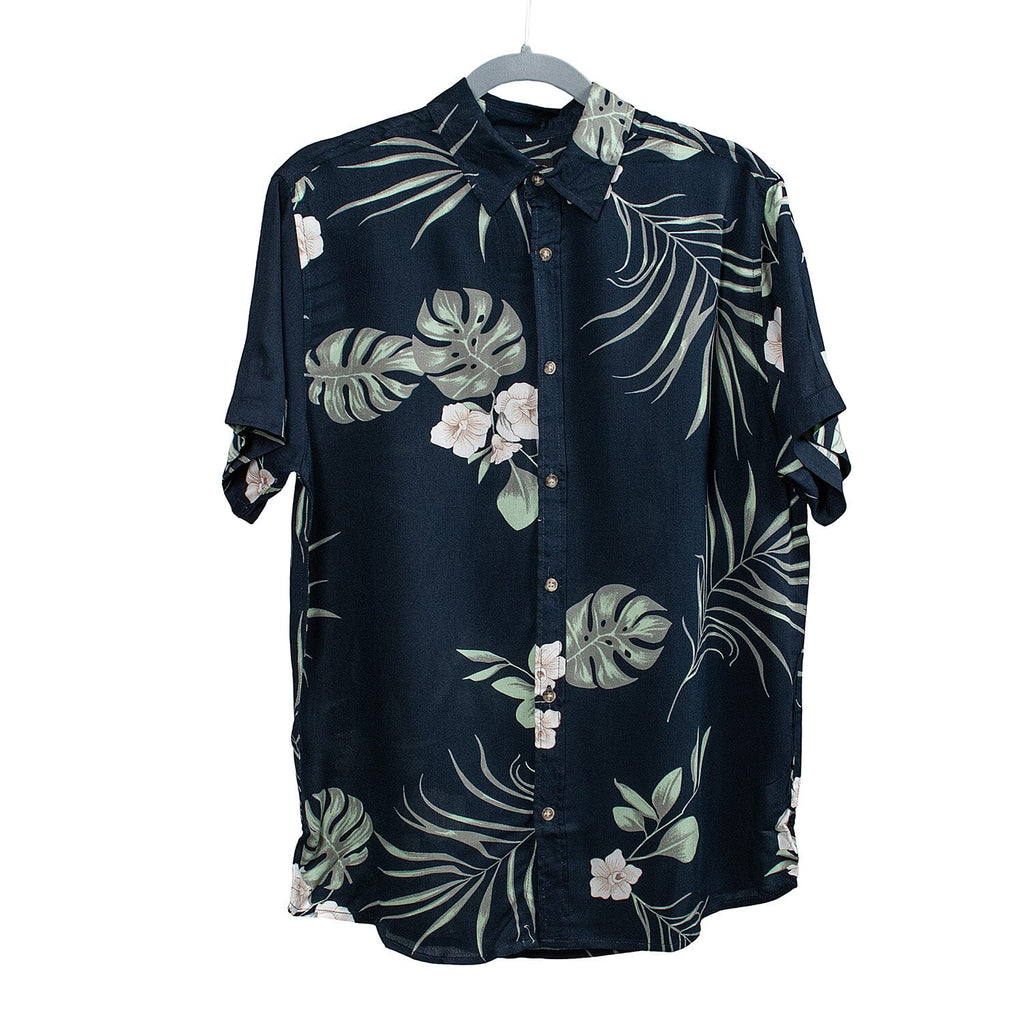 Floral Print Half Sleeves Mens Shirt (Size S) - Navy