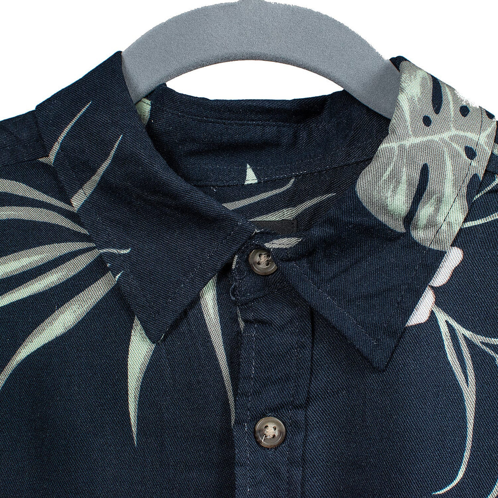Floral Print Half Sleeves Mens Shirt (Size S) - Navy