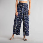 TAMSY Floral Pattern Women Palazzo (Size-8) - Navy