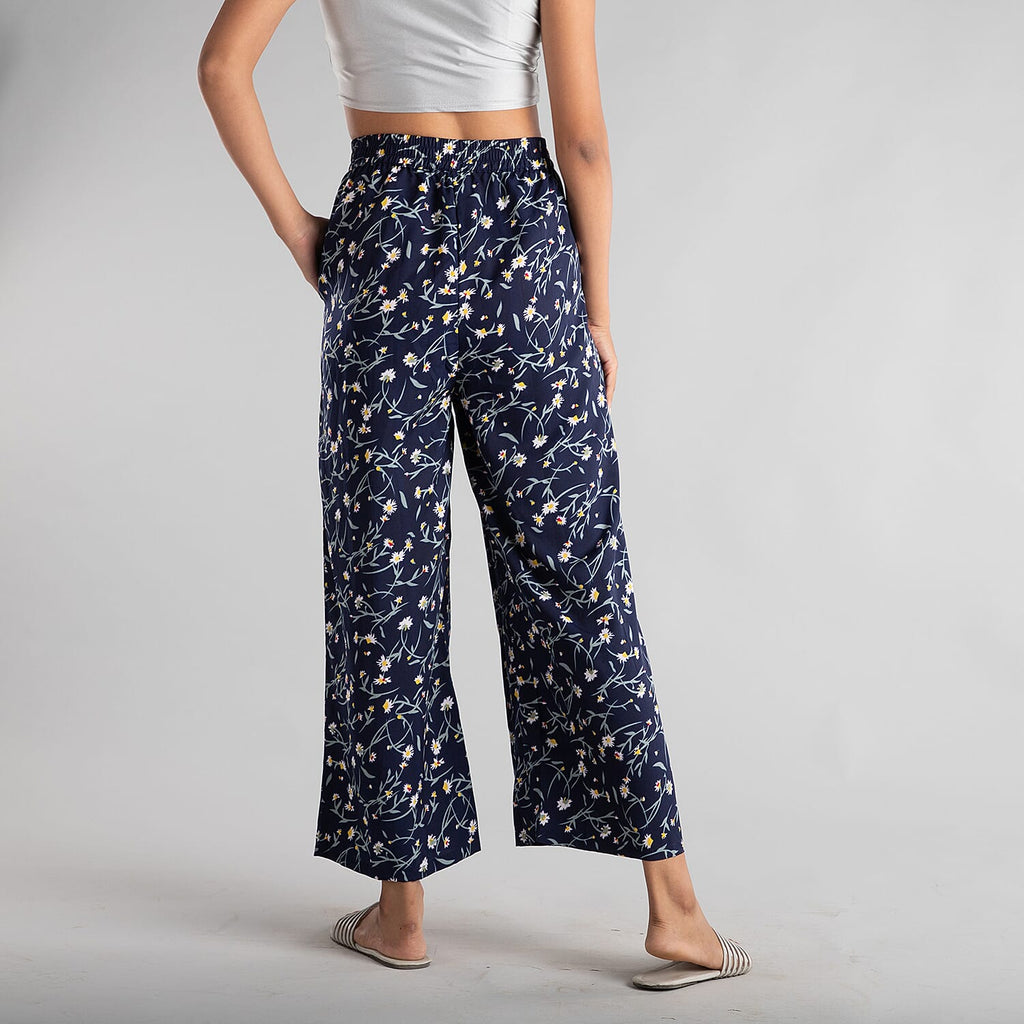 TAMSY Floral Pattern Women Palazzo (Size-8) - Navy