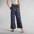 TAMSY Floral Pattern Women Palazzo (Size-8) - Navy