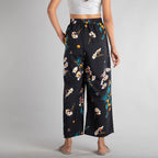 TAMSY Peony Pattern Women Palazzo (Size-10) - Black and Aqua