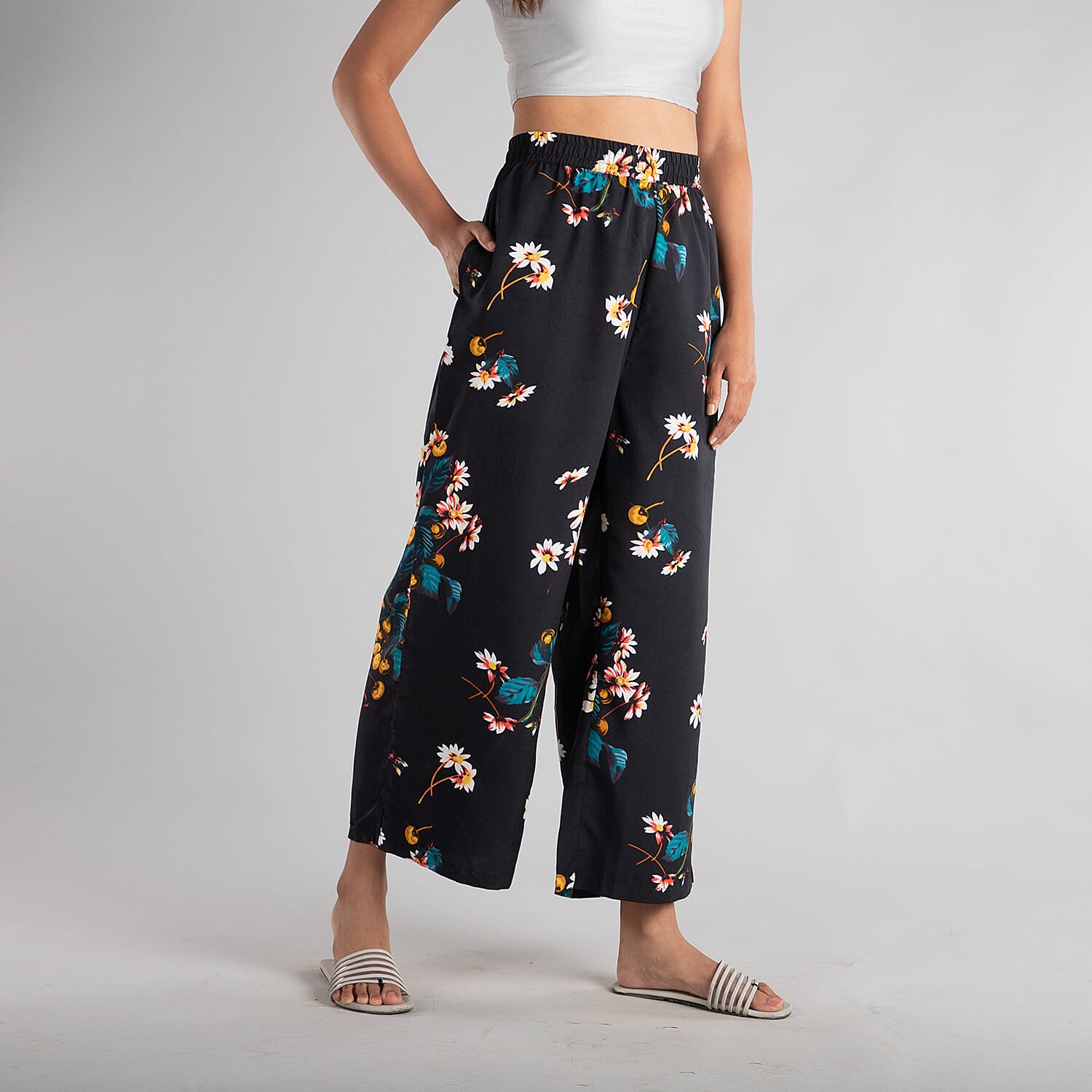 Floral Printed High-Rise Women's Trousers - Black 6527688 2