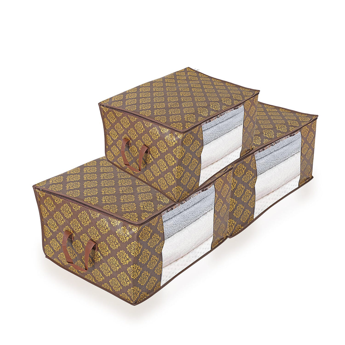Set of 3 Storage Organisers With Transparent Viewing Window (60 x 30 x 45 cm) - Brown 8194208 0