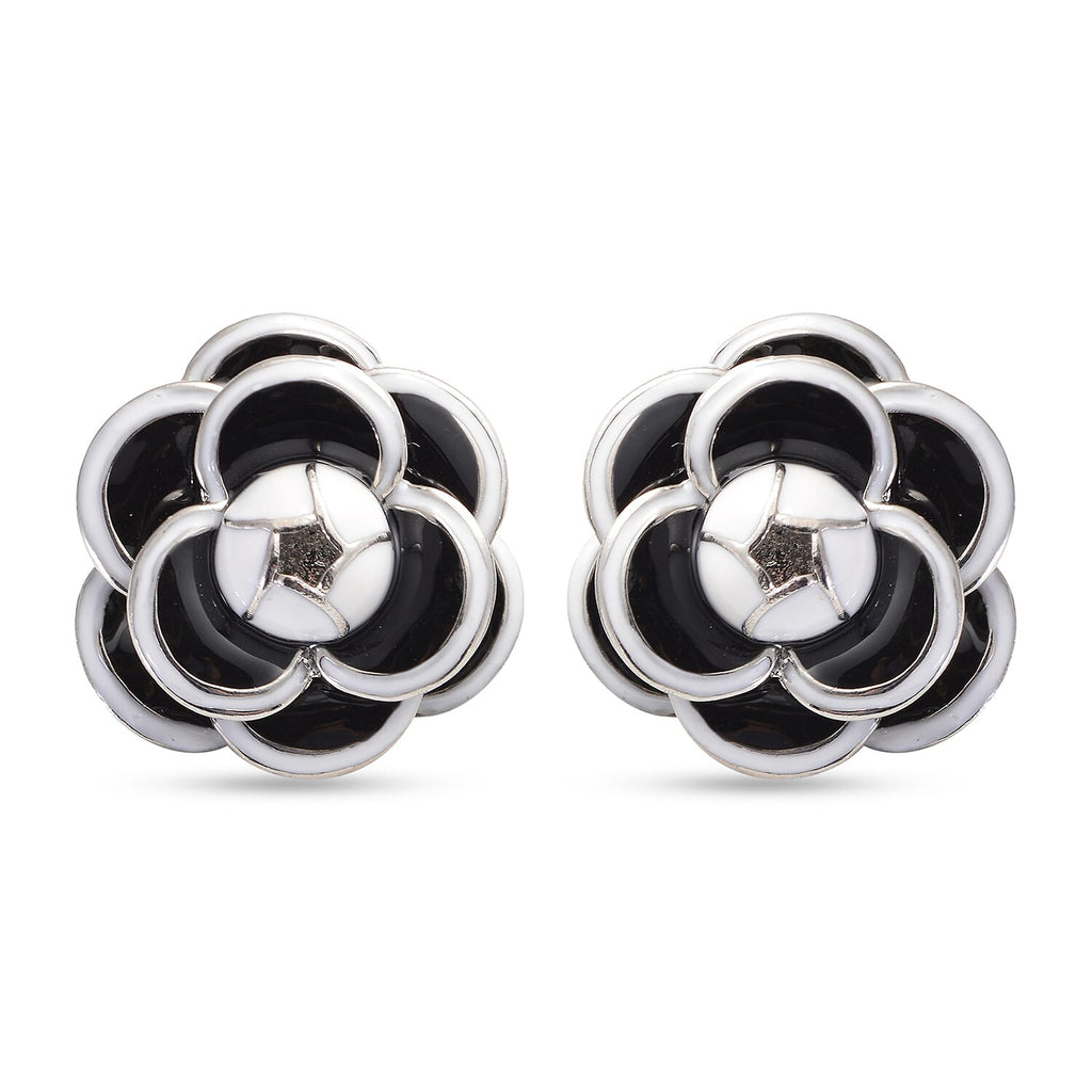 Floral Stud Earrings in Silver Tone
