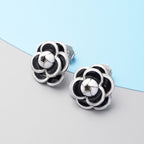 Floral Stud Earrings in Silver Tone