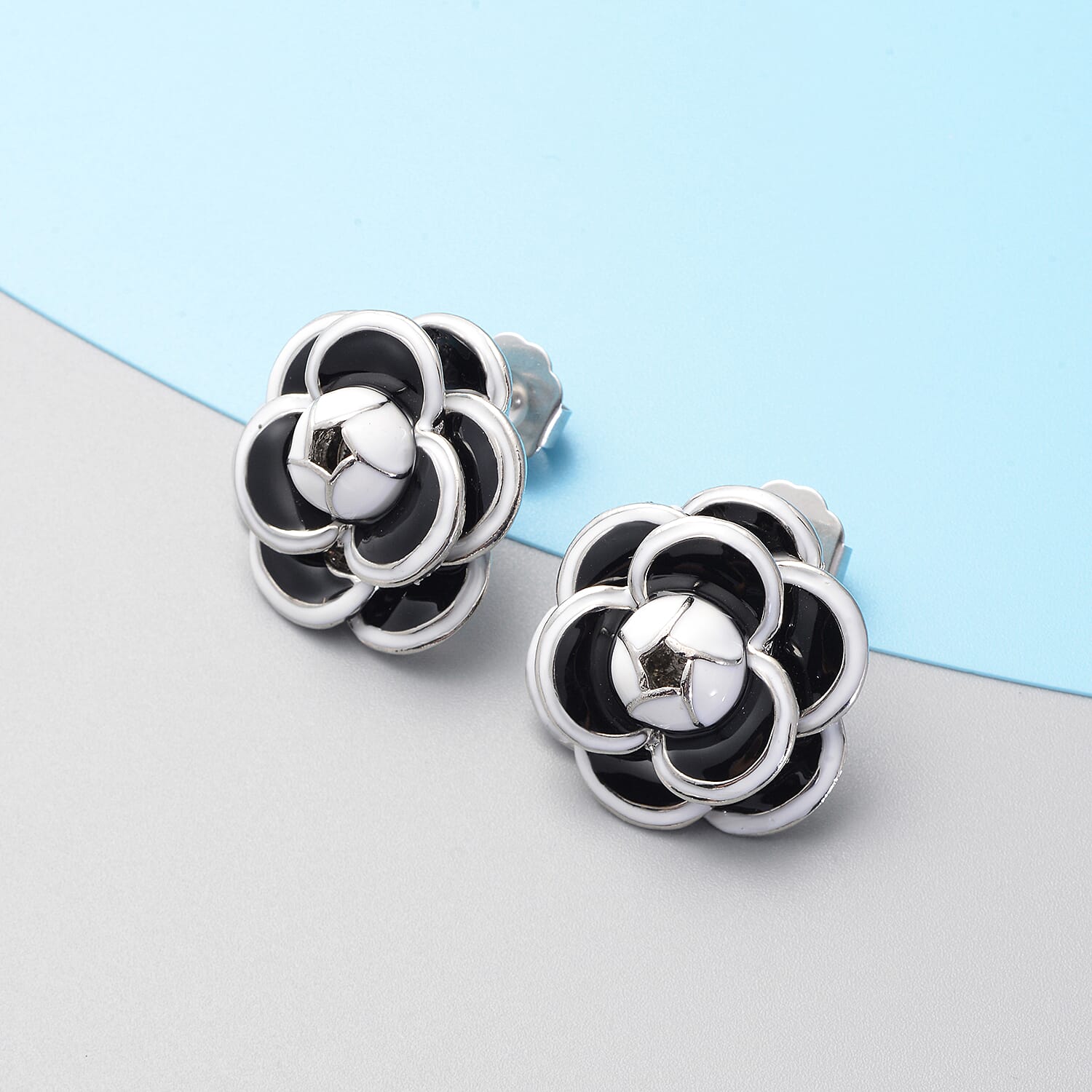 Floral Stud Earrings in Silver Tone 6351223 1
