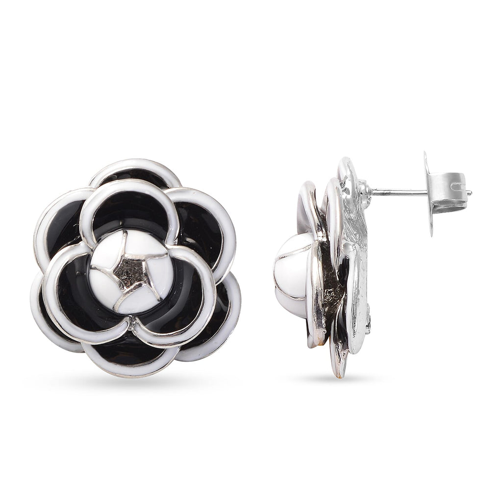 Floral Stud Earrings in Silver Tone