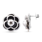 Floral Stud Earrings in Silver Tone