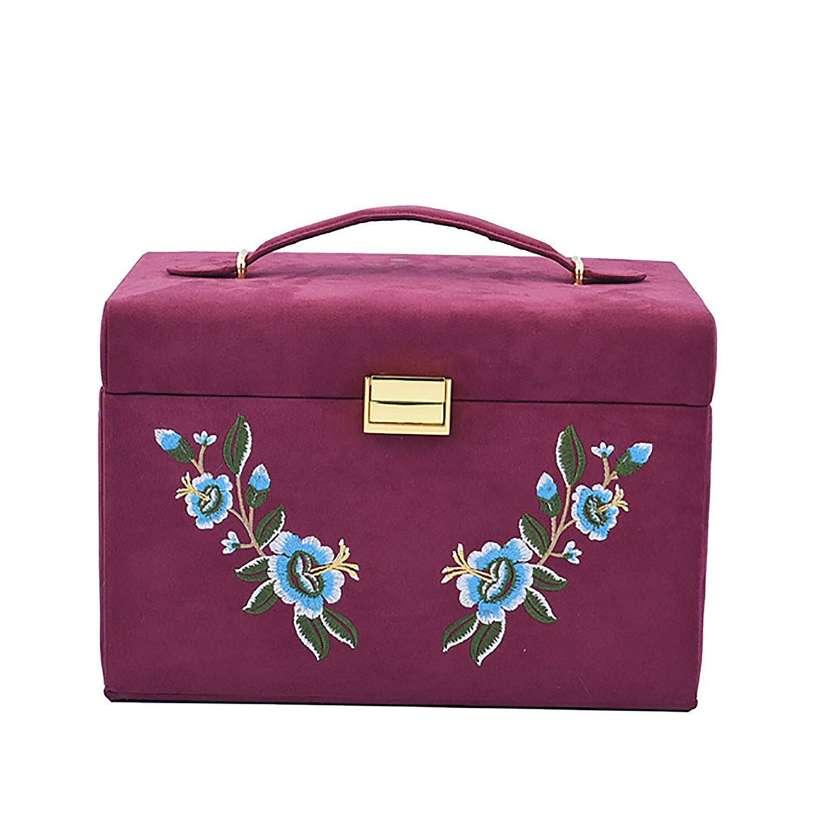 Multifunctional 4 layer Embroidered Pattern Jewellery Organizer with Handle (Size 26x19x18 cm) - Burgundy 7425167 2