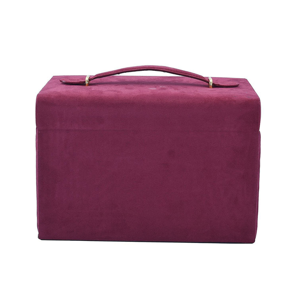 Multifunctional 4 layer Embroidered Pattern Jewellery Organizer with Handle (Size 26x19x18 cm) - Burgundy
