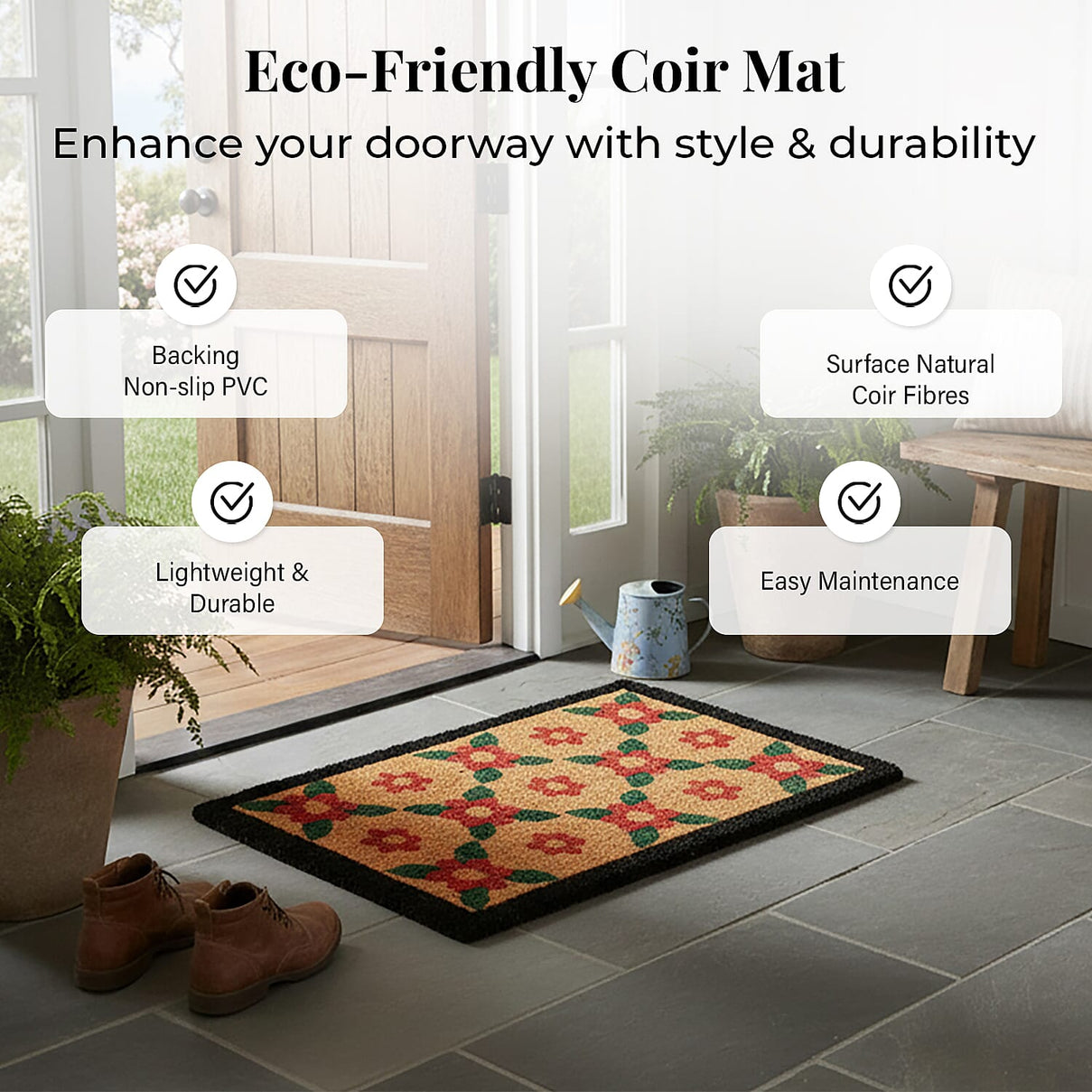 Flower Print Coir Door Mat (Size 40x60 cm) - Multi 8194747 2