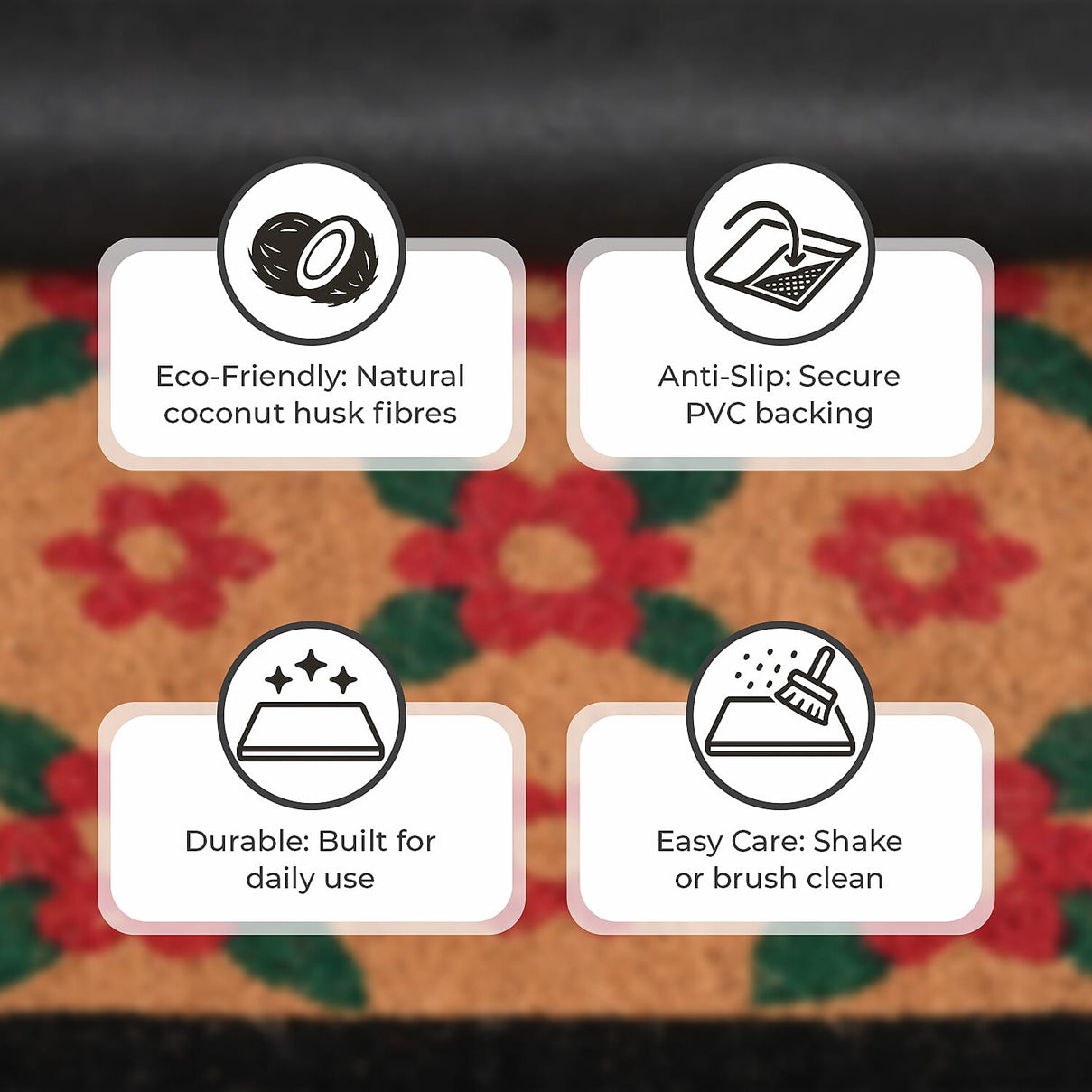 Flower Print Coir Door Mat (Size 40x60 cm) - Multi 8194747 4