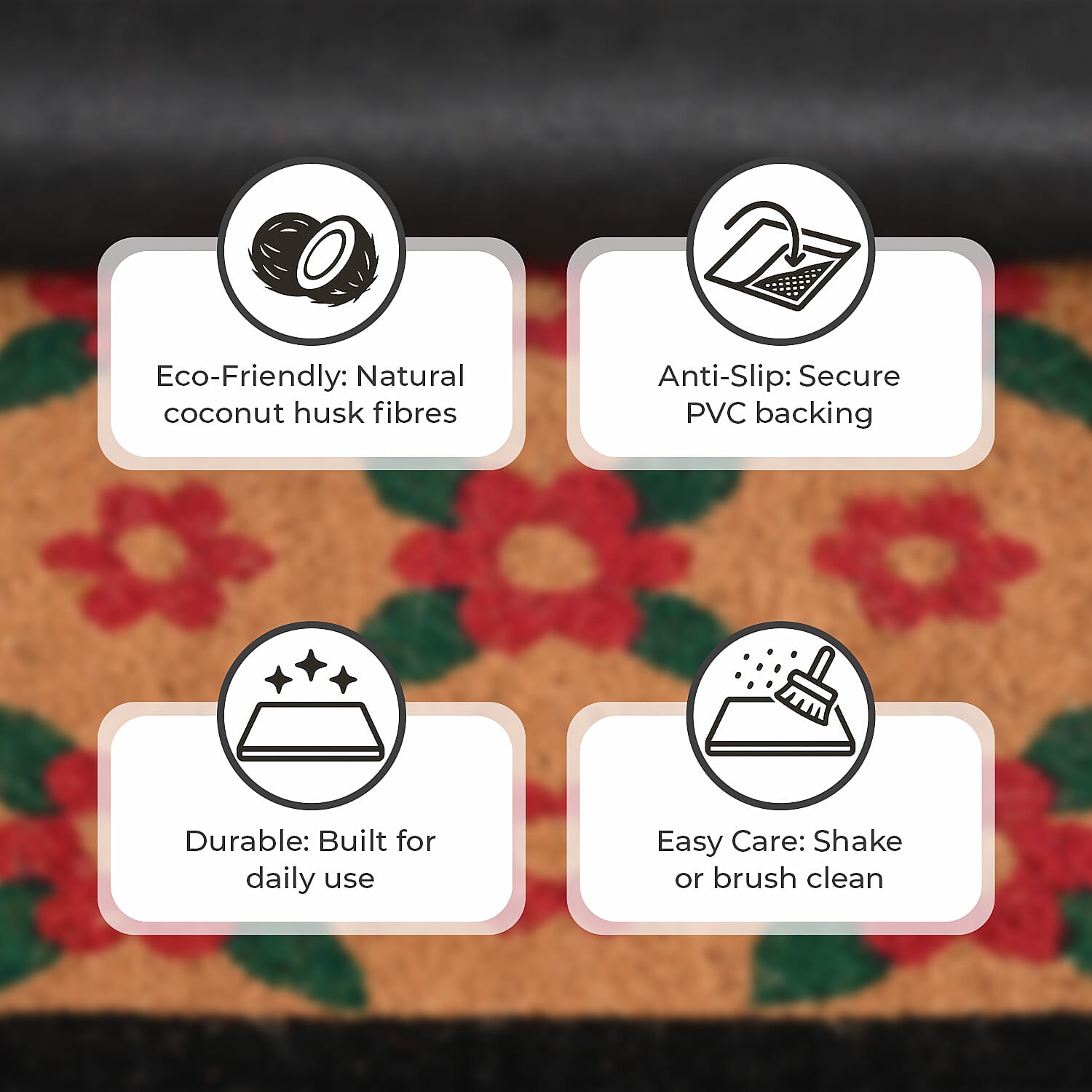 Flower Print Coir Door Mat (Size 40x60 cm) - Multi 8194747 4
