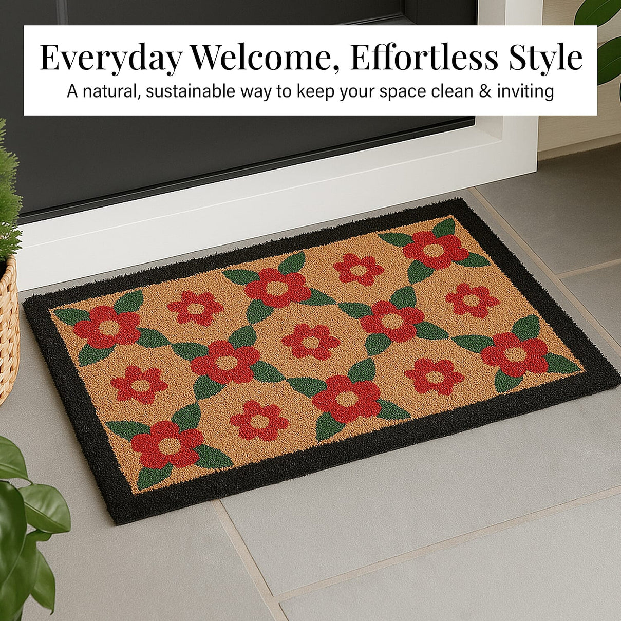 Flower Print Coir Door Mat (Size 40x60 cm) - Multi 8194747 5